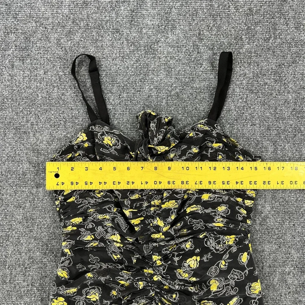 Cinq A Sept Dress Womens Small Black Yellow Floral Silk Ruched Slip Midi - Picture 4 of 9